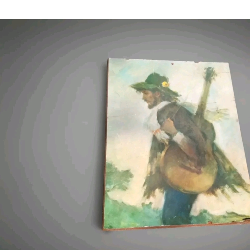 Vintage "Troubadour" Print on wood Samuel Edmund Oppenheim 28"x22" W/Signature